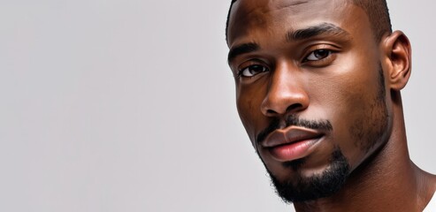 Close-up portrait of a confident man on a neutral background