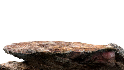 Rock Podium isolated, Stone stand Display product on white background, Cliff mountain