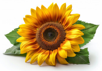 Obraz premium A yellow sunflower with a green leaf on top