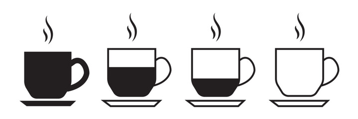Coffee cup icon set. Cups of coffee tea collection. Hot drink icon. Disposable cup. Cup coffe with steam. Flat style - stock vector.