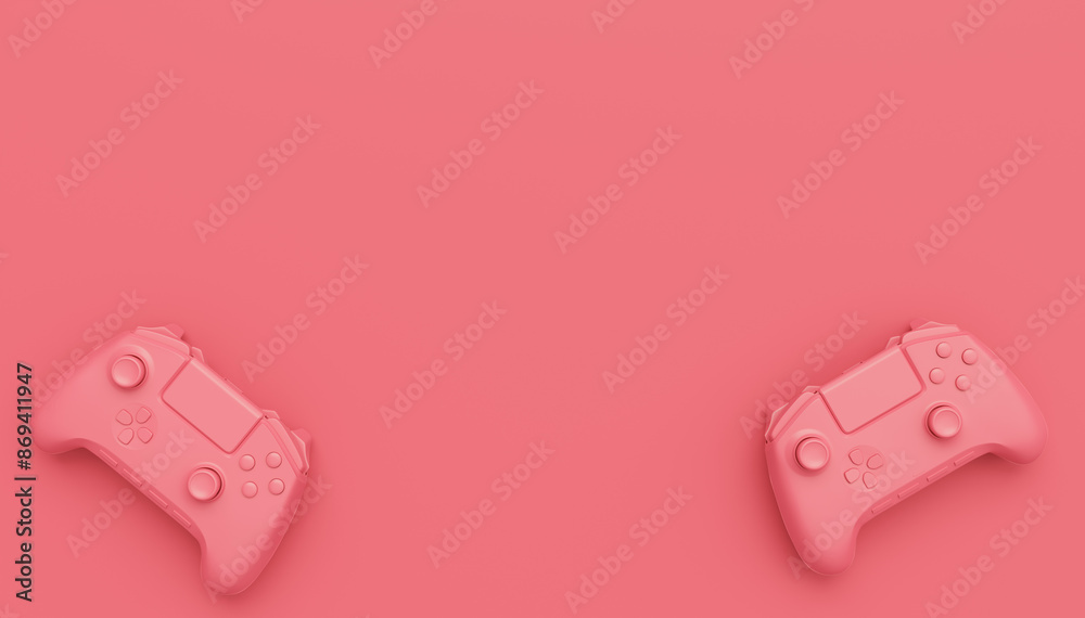 Wall mural video game joysticks or gamepads in plain monochrome pink color background