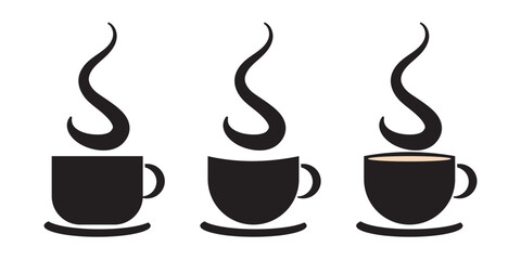 Coffee cup icon set. Cups of coffee tea collection. Hot drink icon. Disposable cup. Cup coffe with steam. Flat style. Vector Illustration. Vector Graphic. EPS 10