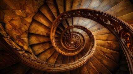 Fototapeta premium Elegant spiral wooden staircase