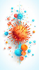 Colorful microscopic viruses and bacteria on white background