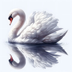 Fototapeta premium graceful swan swimming reflection white background