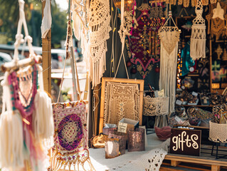 Country craft Christmas market stall yarn macrame eco-friendly rustic earthy decor sunny festive summer holiday outdoor countryside Australian weekend crafting beach stalls natural outdoor set up