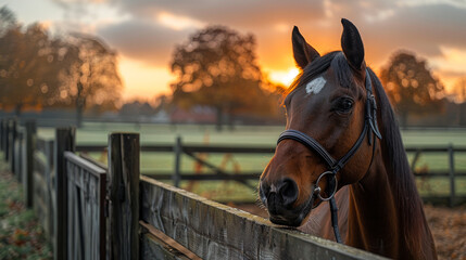 Fototapeta premium A horse is standing in front of a wooden fence