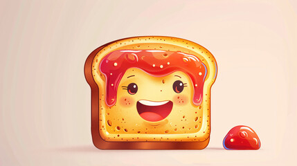 Fun cartoon illustration of a smiling toast with jam, perfect for breakfast menus