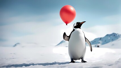 cute penguin holding a balloon in north sanctuary