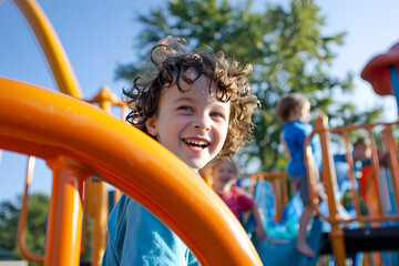 Joyful Child Playing on Playground