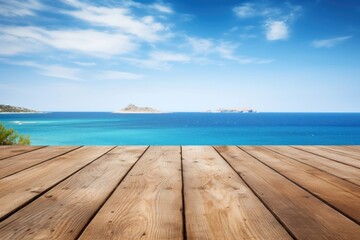 Fototapeta premium Wooden table wood land sea. 