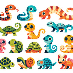 reptiles animal cartoon collection set