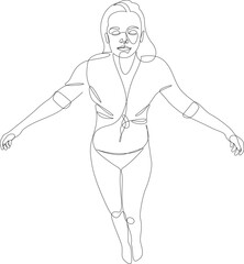 Calm woman levitates in the air - one continuous line drawing. Vector illustration. Editable stroke.