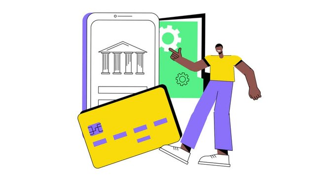 online banking illustration Animation tax calculation, money statement, financial budget concept. Information technology, business 4K Video