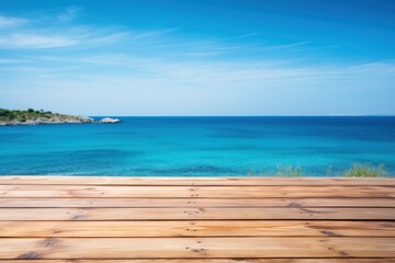Fototapeta premium Wooden table wood land sky. 