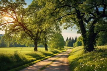 Obraz premium English countryside grass green tree. 