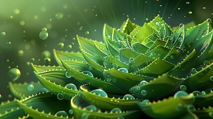 Fototapeta premium Vibrant Aloe Vera Plant with Intricate Leaf Patterns in Serene Greenhouse Setting