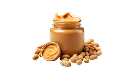 Fototapeta premium Tasty peanut butter jar with nuts cutout