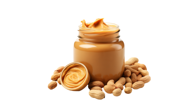Tasty peanut butter jar with nuts cutout