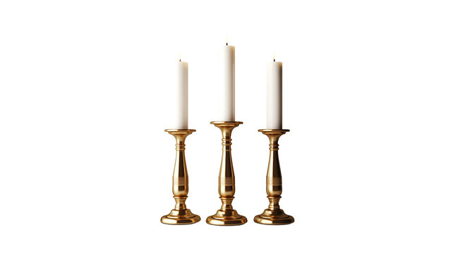 Golden candlesticks cutout. Candle on transparent background