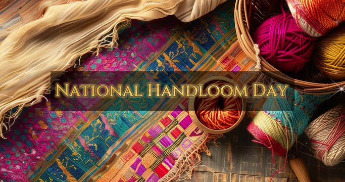 Craft an elegant copy space background for National Handloom Day, featuring intricate textile patterns,