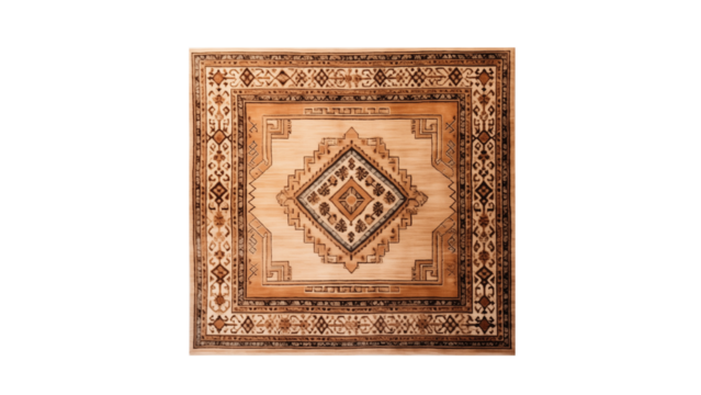 Square carpet cutout. Isolated old fashioned carpet on transparent background