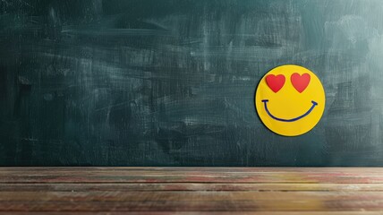 Smiley face with heart eyes on blackboard background