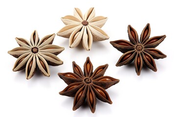 star anise isolated on the white background, top view