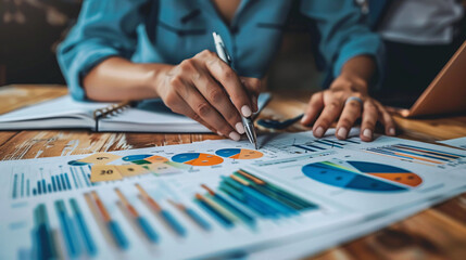 Fototapeta premium Businesspeople analyzing financial data and working on a strategy report for success