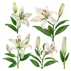 white lilies isolated on white background