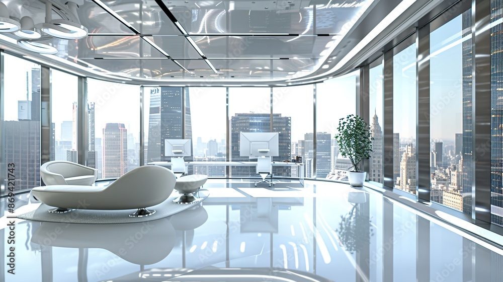 Poster modern office with city view