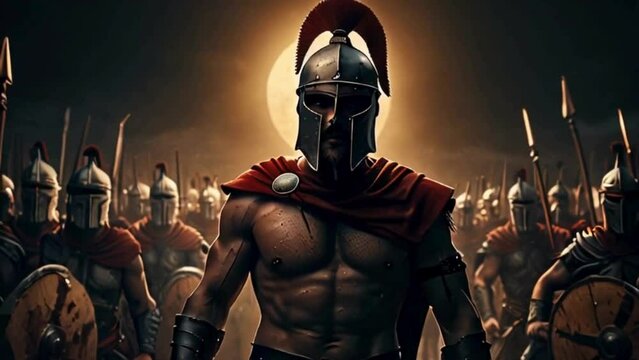 Spartan Warrior Leading Army in Battle