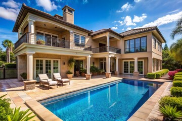 Fototapeta premium A large house with a pool and a patio
