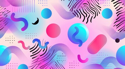 80's squiggles seamless, geometric design with a subtle gradient in the background