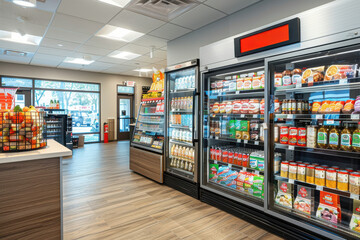 A store and vending machine with a lot of food and drinks
