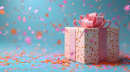 Fototapeta premium 3D Gift Box Mockup with Digital Confetti and Product Images for eCommerce Marketing and Special Offers