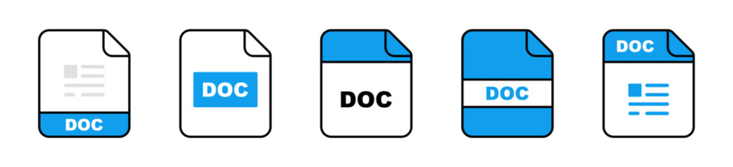 DOC file icons set. DOC file format. Document icons. Vector illustration.
