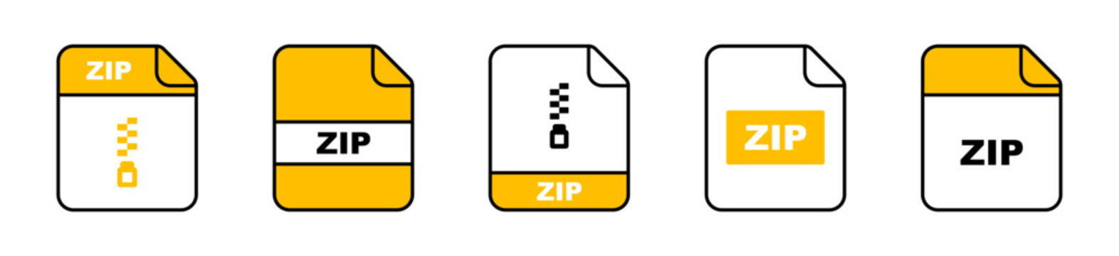 ZIP file icons set. ZIP file format. Document icons. Vector illustration.