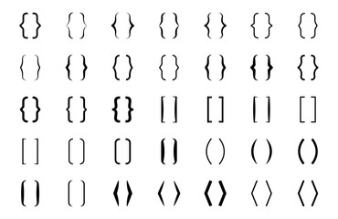 Text brackets set. Bracket icons different shapes. Brackets boxes for texting quote. Quote box frame. Parenthesis icons. Vector illustration.