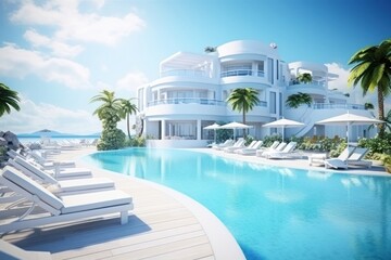 Fototapeta premium Sea view hotel pool transportation.