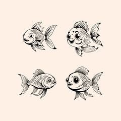 Four pictures of different fish in black and white