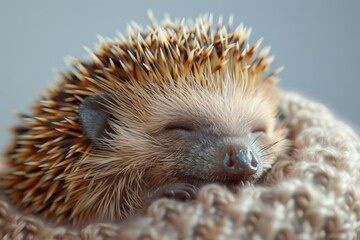 A closeup photo of a baby hedgehog curled up, showcasing its tiny spines and adorable features