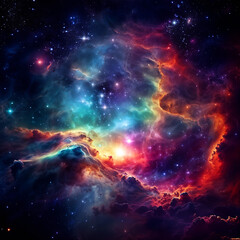 Cosmic scene featuring a multicolor galaxy