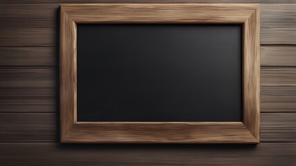 Front view of a blank blackboard over a weathered wooden surface