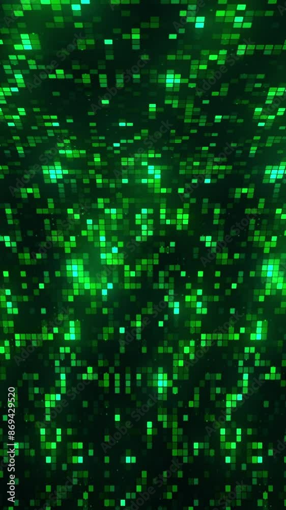 Poster bright background with curve and twinkling squares. motion. spatial bending of background with neon 
