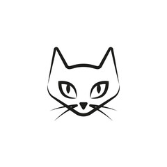 Black female cat head. Isolated outline vector drawing. Front view.