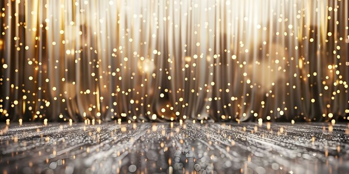 Opulent gold and silver backdrop with shimmering curtains for a glamorous event. Concept Glamorous Event, Opulent Decor, Gold & Silver Theme, Shimmering Curtains, Luxurious Backdrop
