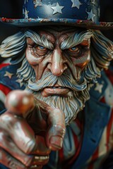 Fototapeta premium Uncle Sam American figure pointing a index finger. Independence day, 4th of July poster design. Generative Ai