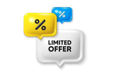 Discount speech bubble offer 3d icon. Limited offer tag. Special promo sign. Sale promotion symbol. Limited offer discount offer. Speech bubble sale banner. Discount balloon. Vector