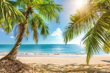 Palm trees on the beach sea shoreline outdoors.